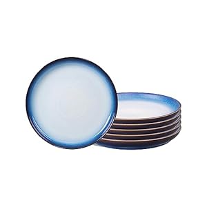 Denby – Blue Haze Coupe Small Plates Set of 6 – Dishwasher Microwave Oven Safe – Scratch Chip Resistant – Appetizer Ceramic Stoneware Dinnerware Plates Set