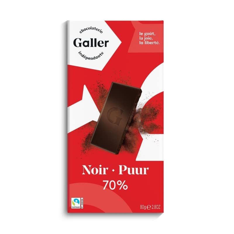 Galler - Chocolat Noir Intense 70% de cacao - 80g - Plaisir intense pour les amateurs de chocolat - Fabriqué en Belgique - Qualité supérieure - Tablette de chocolat noir - Lot De 4 - Vendu Par Lot