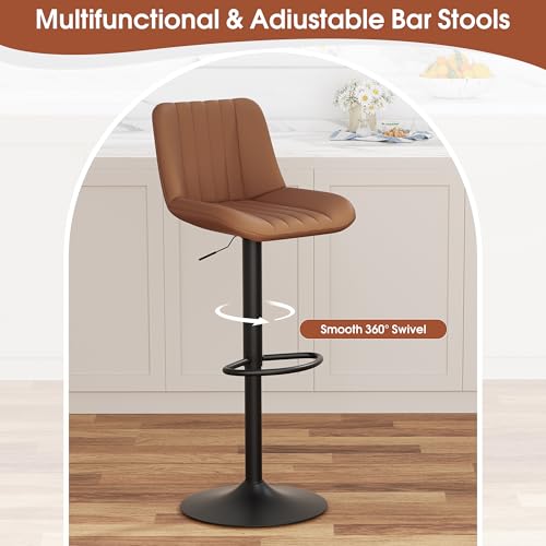Image of JAMFLY Modern Leather Bar Stools - Swivel & Height-Adjustable Bar Chairs with Footrest, Ergonomic Design for Kitchen Island, Home & Commercial Bar - Set of 4, Brown