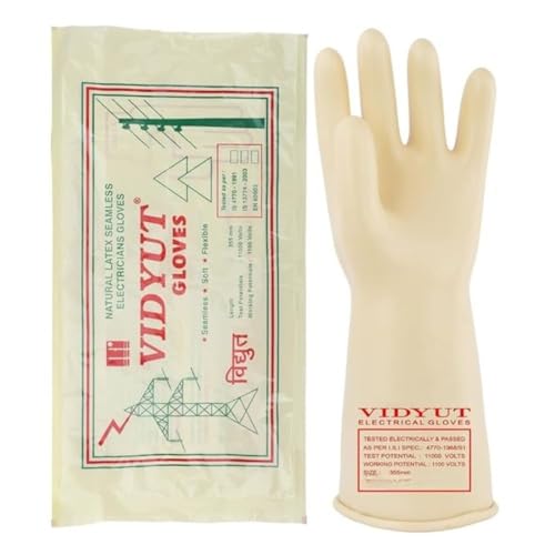 Image of 11 Kv Tested Safety Electrical Insulated Latex Rubber Seamless Rubber Gloves (BEIGE, PACK OF 2 PAIR)