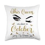 October Birthday for Girls & Women Outfit Ideas This Queen was Born in October Living My Blessed Life Throw Pillow, 18x18, Multicolor