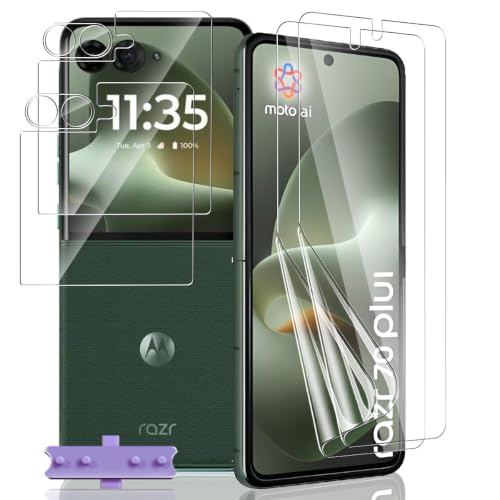 Yieehhow [2+2+2 Pièces] Protection D'écran pour Motorola Moto Razr 70, HD Souple TPU Film et Verre Trempé Arrière et Protecteur Caméra, Protection Film pour Moto Razr 70