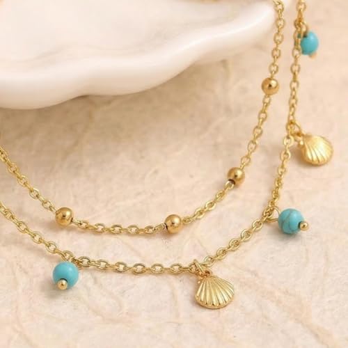 Image of Dainty Gold Shell Pearl Charm Ankle Bracelet for Women Trendy non-Tarnish Adjustable Anklet Summer Beach Fashion Jewelry Gift