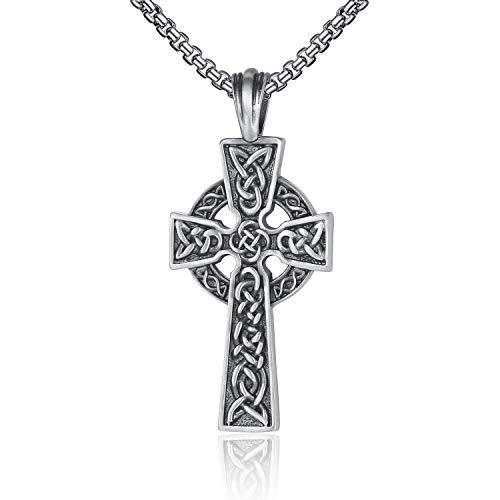 Celtic Cross Necklace for Men Viking Irish Knot Serenity Prayer Pendant Crucifix Mens Jewelry with Stainless Steel Curb Chain