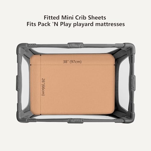 Image of Bearmoss Muslin Mini Crib Sheets for Pack N Play Mattress - 100% Cotton - 38 inchx26 inch Soft Breathable Playard Baby Crib Sheets Neutral for Boys Girls - 2 Pack (Brown Moon)