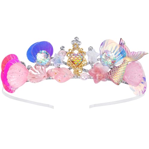 Araluky Corona de sirena para niñas, diadema de sirena para decoración de fiesta de sirenita, suministros de fiesta de cumpleaños Ariel, color rosa
