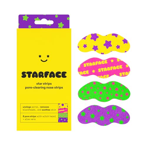 Starface World Star Strips Pore-Clearing Nose Strips Blackhead Remover Deep Cleansing Nose Strip Four Colourful Designs Vegan and Cruelty-Free Skincare (8 Count)
