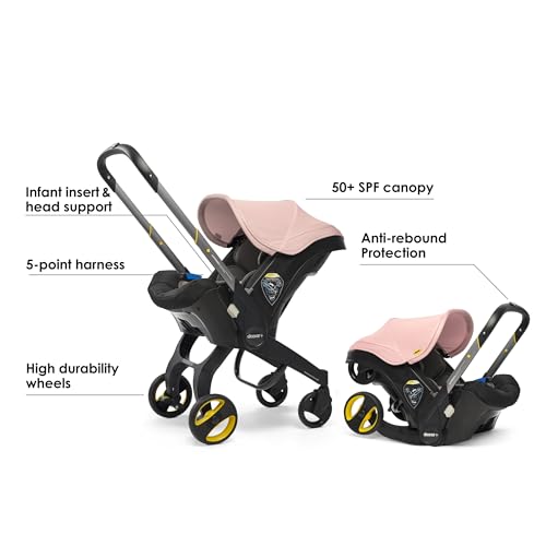 Doona Baby Car Seat & Travel Stroller Blush Pink - Convertible Infant Car Seat, Carry Cot and Pram with 5 Point Safety Harness - Ergonomic Pushchair and Travel System - Latch Base Sold Separately*