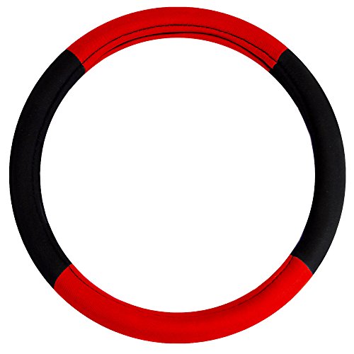 Image of FH Group Universal Fit Modernistic and Seat Belt Pads Combo Set Red Steering Wheel Cover Fits Most Cars, SUVs