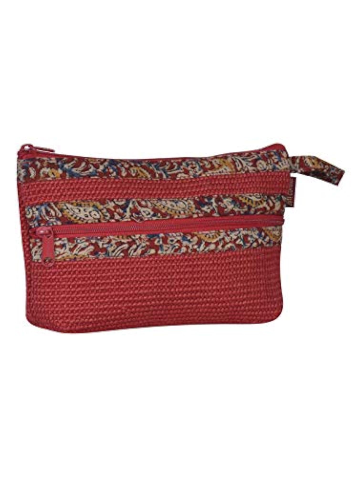 Eco-Friendly Dobby Kalamkari Pouch, Small Red