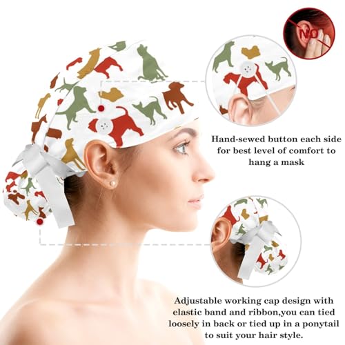 Image of Women's Working Caps Bouffant Surgical Cap with Bow Scrunchies Little Daisy Art Paint Ponytail Holder Tie Back Scrub Hat