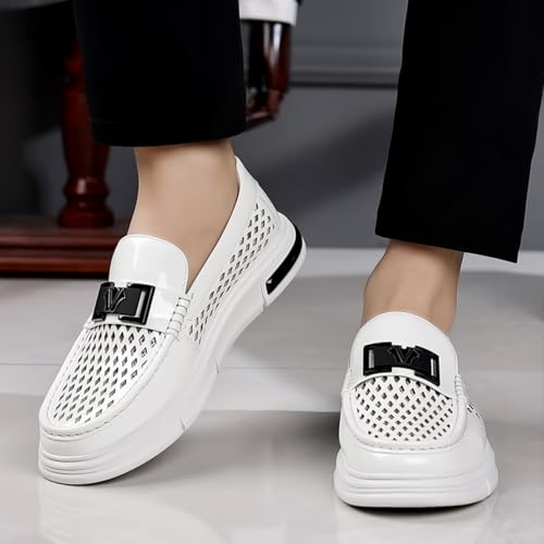 Men's Perforated Patent Leather Loafers, Stylish Casual Dress Shoes - Ideal for Business Casual, Daily Commute & Leisure Outings3