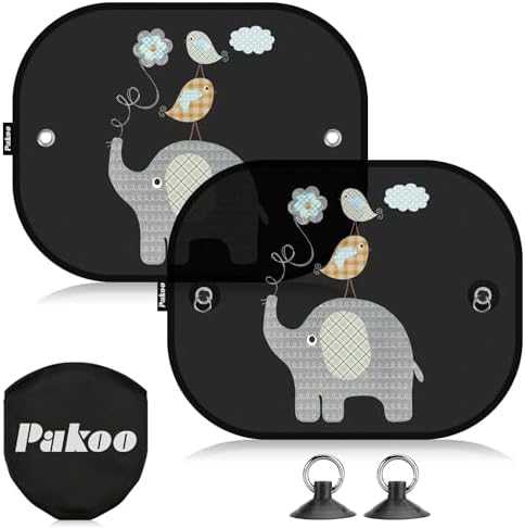 Car Sun Shades for Baby, 2 Pack Mesh Window Shade Baby Kids Pet with Cute Animal Motifs, Side Window Screens for SUV, 17″x14″ Universal Car Sun Shades with Suction Cups
