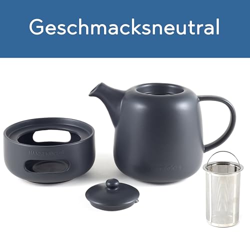 Hanseküche Teekanne mit Stövchen – Hochwertiger Teezubereiter mit Siebeinsatz aus 304 Edelstahl – Design Teegefäß für Tee und Teebeutel Isolierkanne Teekocher, schwarz,Sieb – Bild 4