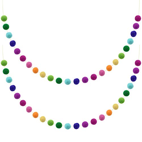 UBERMing 2 peças grinalda de pompons coloridos grinalda de bolas de feltro de lã de Pom Pom de 24 bolas de feltro feitas à mão de 6,5 Feet de comprimento para festas decoração de parede
