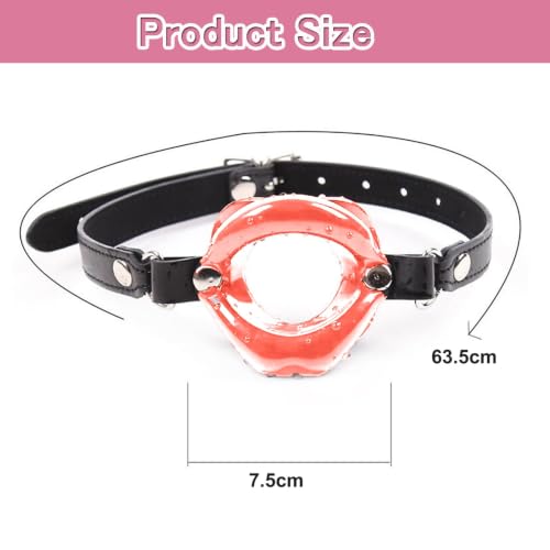 Image of DFsucces Leather Restraints Ball Mouth Plug Silicone Bondage Ball Gag Open Mouth Gag Ball Gag Black Lips BDSM Toys Adjustable Strap Adult Toys Silicone Restraint Slave SM Game for Lover Couple (BO3)