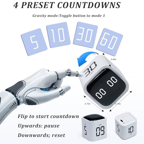 Image of Rotating Pomodoro Timer 5,10,30, 60 Minutes Preset,Desk Productivity Flip Timer, Visual Cube Countdown Stopwatch,Custom Modes /Vibration /High /Low Volume,ADHD Timers, for Study, Work, School, Kitchen