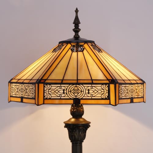 Werfactory TIFFANY FLOOR LAMP Yellow Hexagon Stained Glass Mission Standing Reading Light 16X16X64 Inches Antique Pole Corner Lamp Decor Bedroom Living Room Home Office S011 Series thumb #4