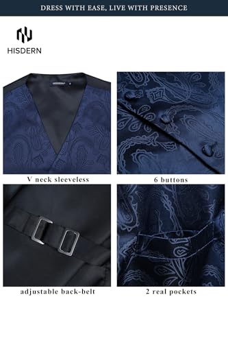 Image of HISDERN Mens Vest Tie Set 3PC Formal Waistcoat Paisley Floral Jacquard Necktie Pocket Square Suit Vests Wedding Party