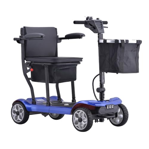 PORIYA 19KG Lightweight Foldable Electric Mobility Scooter Dual 13.2Ah Lithium Batteries, 270W Brush - Less Motor, 120KG Load Capacity, 35KM Range,for Easy Travel and Mobility (Blue with Storage bag)