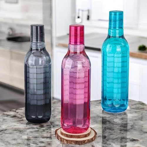 Image of Reusable Water Bottles Durable Plastic Drink Bottles with Secure Caps, Lightweight Leak Resistant Design for School, Office, Gym & Travel, Multi Color Pack (Blue, Pink, Grey) (Pack of 6)