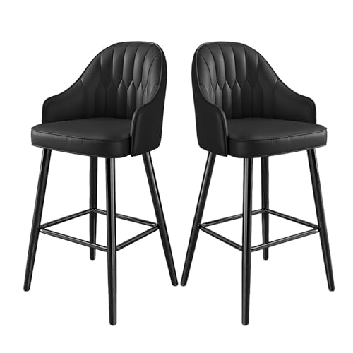 Juego de 2 taburetes de bar, sillas tapizadas de piel sintética, 29 pulgadas, diseño moderno de mediados de siglo con patas de metal para isla de cocina y comedor
