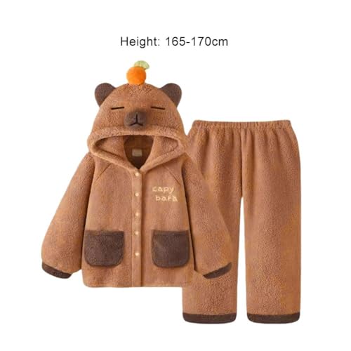 Pyjamas capybara polaire corail ensemble imprimé animal à capuche