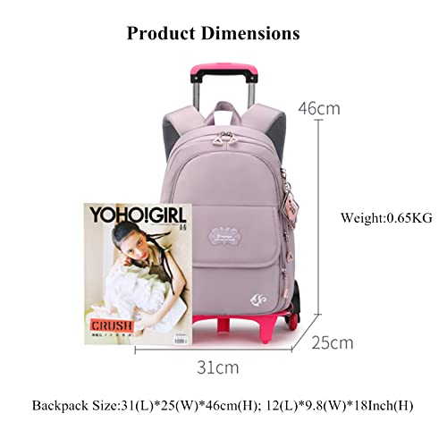 Mfikaryi Solid-Color Rolling Backpack For Girls Rolling Backpack For Kids Elementary Students With Wheel Travel Schoolbag #TOP2
