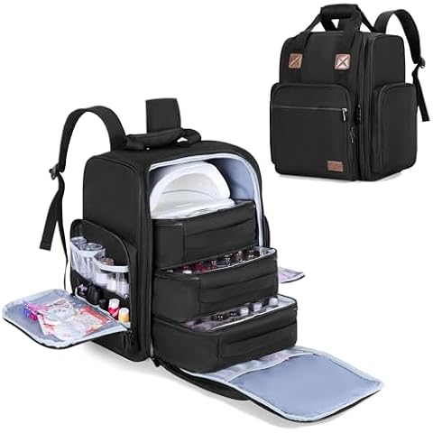 BAFASO Nail Polish Organizer Backpack Holds 105 Bottles (15ml - 0.5fl.oz) and a Nail Lamp, Nail Polish Backpack with 3 Removable Pouches and Multiple Tools Storage Pockets (Patented), Black Cover