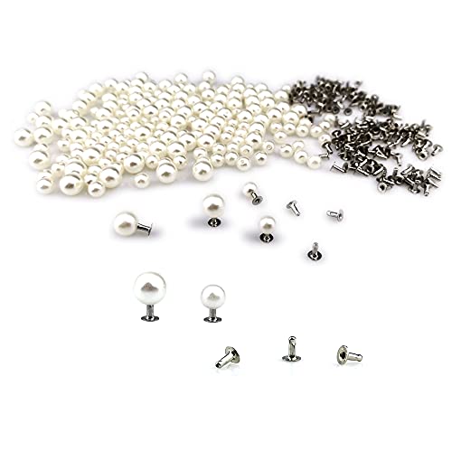 Saktopdeco 180 Pairs Mix Size Pearl Rivet Studs 6Mm 8Mm White Faux Pearls Pearl Rivets For Leather Clothing Dog Collar Bag Diy Decoration #TOP13