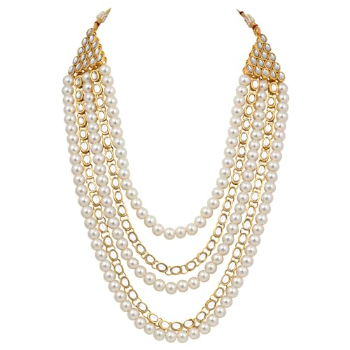 Image of Peora Kundan Faux Pearl Long Necklace & Jewelry Set Gift for Women