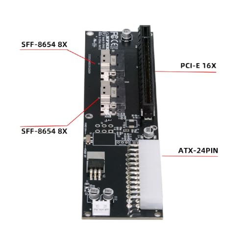 Image of Dual Slimline 8X SFF-8654 74Pin VROC to PCIE PCI-Express 16x Adapter with ATX 24Pin Power Switch Port