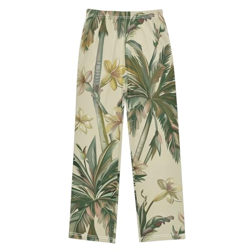 ZZXXB Retro Palm Tree Flowers Boys Long Pants Soft Trousers Elastic Waist Kids Lounge Bottoms with Pockets S-XL