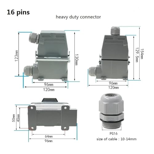 Conector industrial HDC-HA-10/16 250V 16A resistente miniatura 3