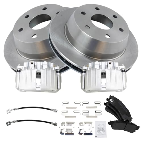 Image of TRQ Rear Brake Pad and Rotor Set Semi Metallic Rotors Calipers Compatible with 2002 Cadillac Escalade Escalade EXT 2000-2001 GMC Yukon XL 1500