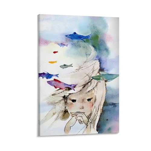 いわさきちひろ 水彩画 童画作品 ポスター (46) ウォールアート 部屋飾り 絵画 ベッドルーム リビング 壁の絵16x24inch(40x60cm)