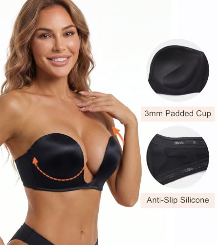 Image of Lemorosy Women's Deep V Plunge Red Carpet Convertible Push Up Strapless Padded Bra -Low Cut Sexy U Shaped