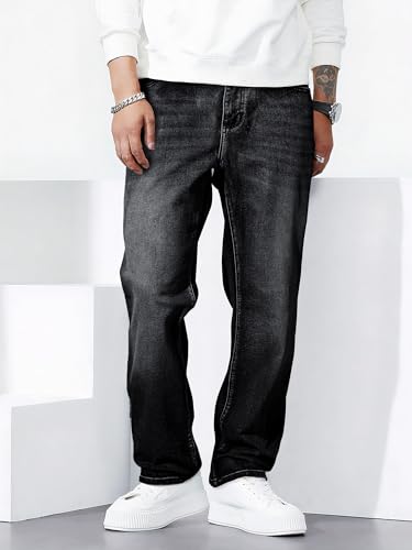 JMIERR Men's Straight Leg Baggy Jeans Stretch Mens Jeans Fit Comfort Flex Essentials Denim Jeans, S, Black