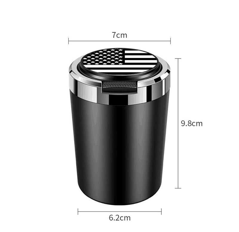 Image of Car Ashtray Black Portable Smokeless Ashtray Cup Cigar Garbage Container with Lid and Blue LED Light
