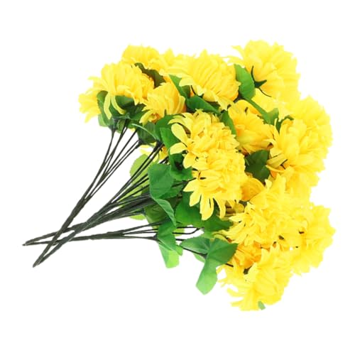 MUCKLILY Bouquet di Crisantemi Artificiali Resistenti per Cimitero Fiori Realistici con per Decorazioni Lapide Funerale Gialli Duraturi e Naturali