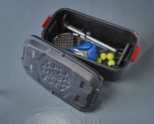 Heavy Duty Large Storage Box with Lid, 75L, Lockable, Indoor/Outdoor, Wheeled, Black with Red Handles – Image 3