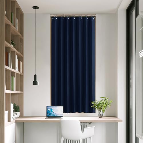 NICETOWN Kitchen Curtains for Cabinet Cupboard, Farmhouse Thermal Insualted Accordion Door Blinds with Rings, Cafe Curtains 50 Inch Length for Living Room RV Camper, 1 Panel, 38" Wide, Navy