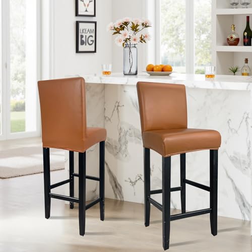Image of PU Leather Bar Stool Covers with Backs Waterproof Bar Stool Chair Covers