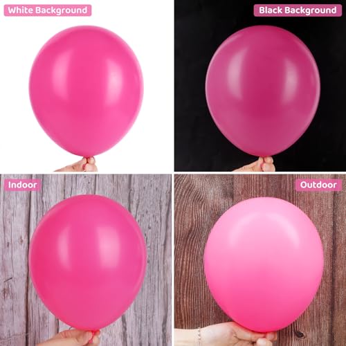 Image of Ouddy Party 129Pcs Hot Pink Balloon Arch Garland Kit in 18 12 10 5 Inch | Different Sizes 6Pcs 18 inch Magenta Fuchsia Pink Latex Balloons for Birthday Shower Princess Wedding Party Decorations