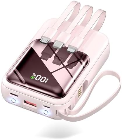 （23:30時点） 【Amazon.co.jp限定】 モバイルバッテリー 小型 軽量 23600mAh大容量 22.5W/PD18W 4本ケーブル内蔵 203g 手のひらサイズ 持ち運び便利 急速充電 スマホ充電器 5台同時充電 3WAY蓄電Type-C入出力兼用 低電流対応 LEDランプ搭載 コンパクトで機内持ち込み可 旅行/出張/アウトドア/停電/防災緊急用 全機種対応 (ピンク)