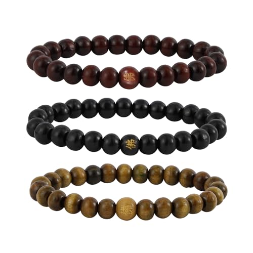 MILAKOO - Bracelet Mala tibétain de prière avec perles en bois de 6/8 mm - Bracelet bouddhiste élastique de méditation pour homme, Bois