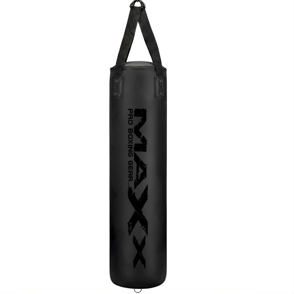 Maxx Punch Bag Boxing Set BLACK 6FT Heavy Filled Punchbag Gloves Bracket Full Black (Bag + Chain, 3FT)