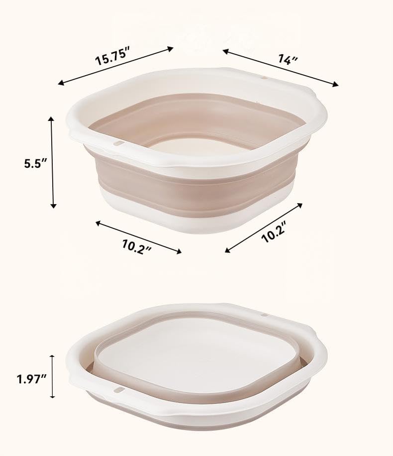 Collapsible Wash Basin, 2-Pack Multi-Purpose Folding Dish Tub for House Cleaning, Portable Space-Saving Water Sink for Camping, RV, Dorm & Travel, Durable Round Plastic Wash Tub with Hanging Hole