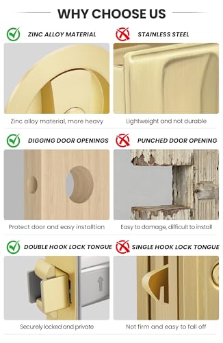 goldenwarm Brushed Nickel Round Pocket Door Lock, Pocket Door Hardware for 2-1/8'' Round Bore Hole, Pocket Door Handles Fit 1-1/4'' to 2'' Thickness Sliding Door 2-3/8'' Latch 1 Pack
