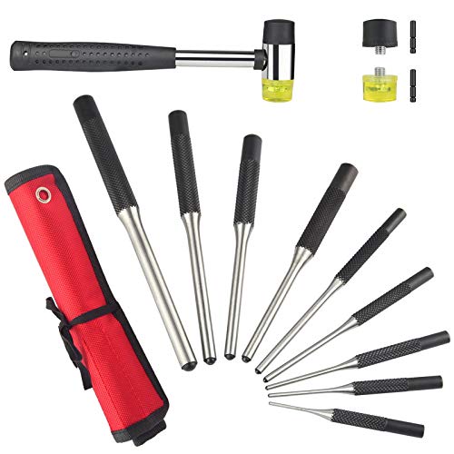 Twod Roll Pin Punch Set with Storage Pouch, 9 Piece Steel Removal Tool Kit for Jewelry, Watches,Rifle Pins with Holder